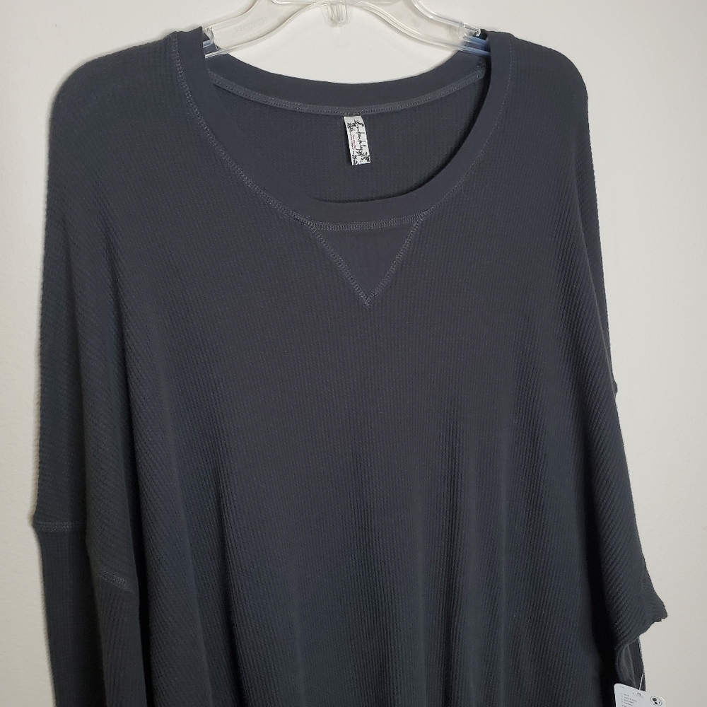 Free People Intimate Revolve Early Night Black Waffle Knit Oversized Thermal Top - Picture 5 of 11